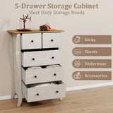 Farmhouse Chest of Drawers with 5 Folding Fabric Drawers and Anti-tipping Kit-Grey