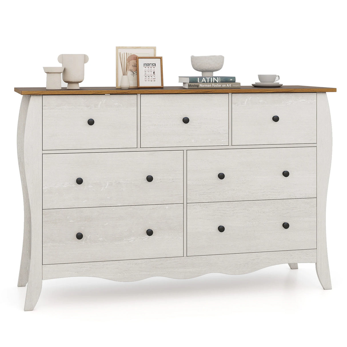 Farmhouse Dresser for Bedroom with 3 Folding Fabric Drawers-Grey