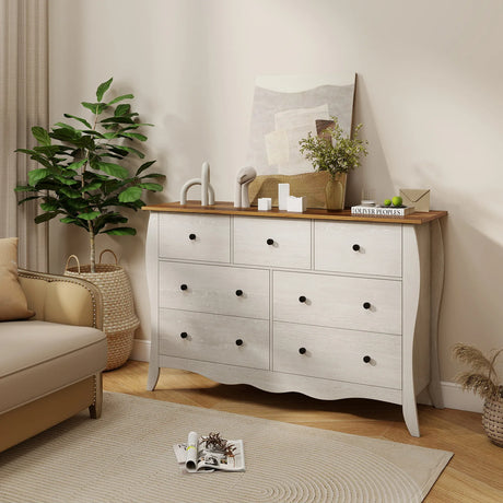 Farmhouse Dresser for Bedroom with 3 Folding Fabric Drawers-Grey
