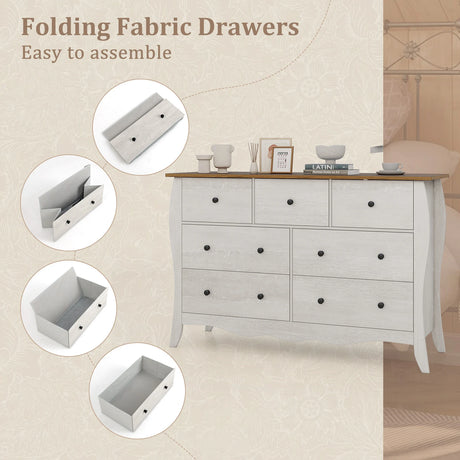Farmhouse Dresser for Bedroom with 3 Folding Fabric Drawers-Grey