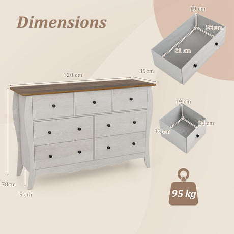 Farmhouse Dresser for Bedroom with 3 Folding Fabric Drawers-Grey