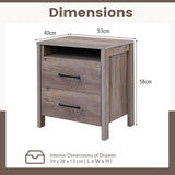 Nightstand with 2 Drawers Farmhouse Bed Side Table with Open Storage Shelf-Grey