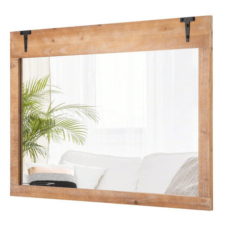 Farmhouse Wall Mirror with Wood Frame for Vertical Horizontal Hanging-Natural