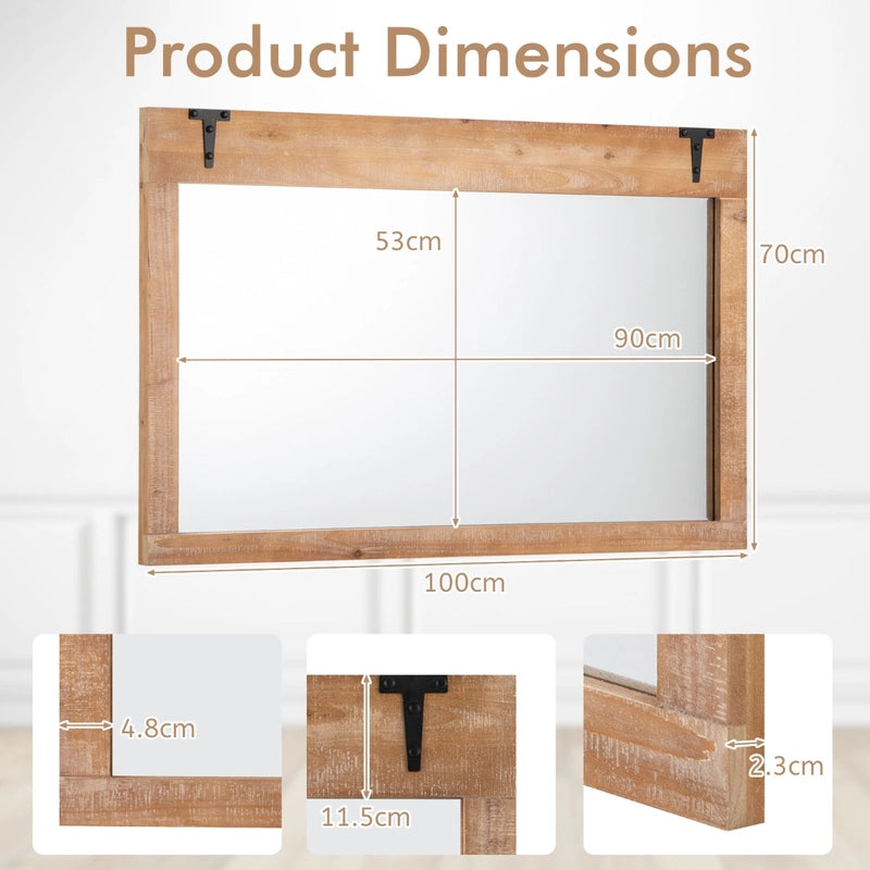Farmhouse Wall Mirror with Wood Frame for Vertical Horizontal Hanging-Natural