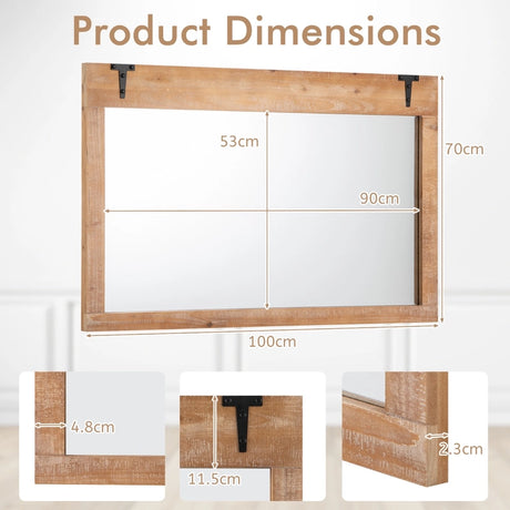 Farmhouse Wall Mirror with Wood Frame for Vertical Horizontal Hanging-Natural
