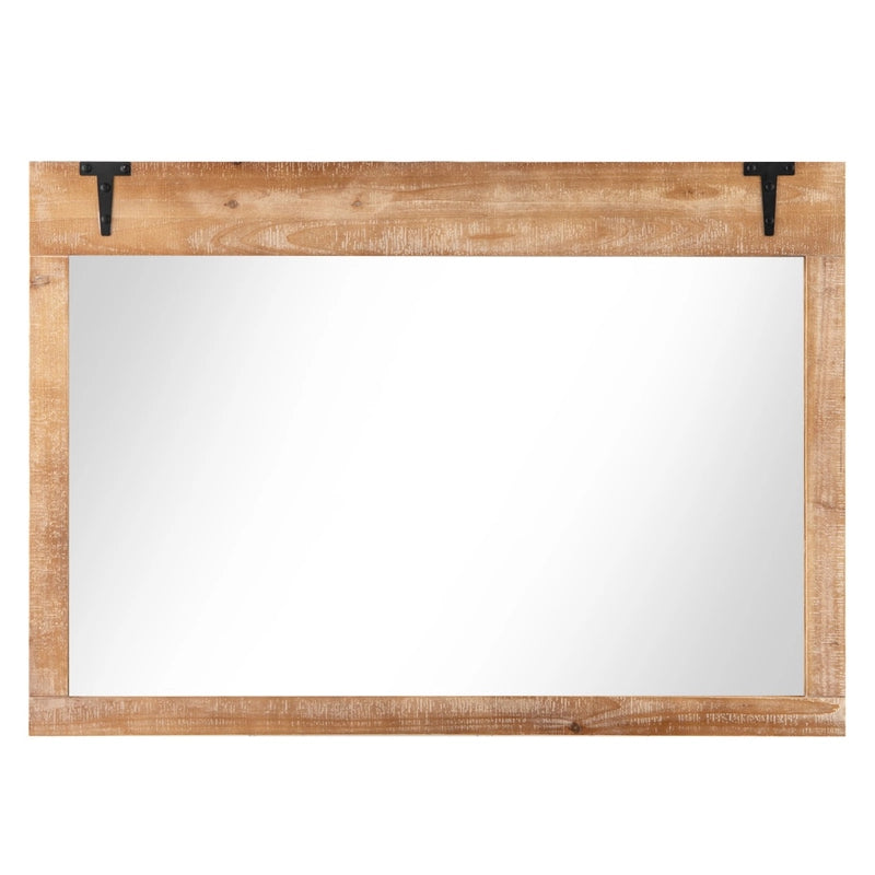 Farmhouse Wall Mirror with Wood Frame for Vertical Horizontal Hanging-Natural
