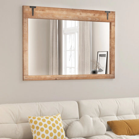 Farmhouse Wall Mirror with Wood Frame for Vertical Horizontal Hanging-Natural