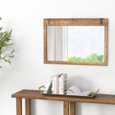 Farmhouse Wall Mirror with Wood Frame for Vertical Horizontal Hanging-Natural