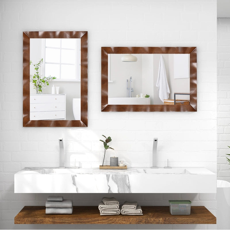 Farmhouse Wall Mirror Rubber Wood Rustic Style Wall Mirror-Brown