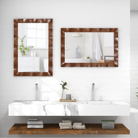 Farmhouse Wall Mirror Rubber Wood Rustic Style Wall Mirror-Brown