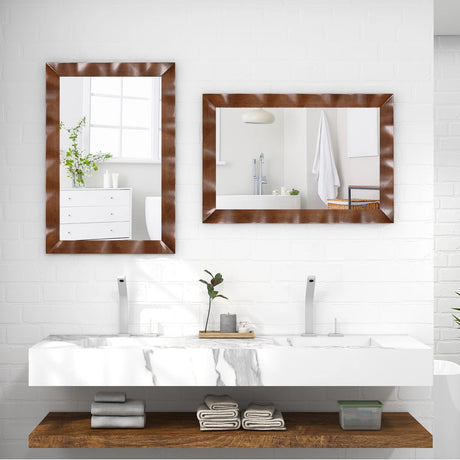 Farmhouse Wall Mirror Rubber Wood Rustic Style Wall Mirror-Brown