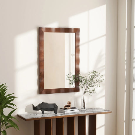 Farmhouse Wall Mirror Rubber Wood Rustic Style Wall Mirror-Brown