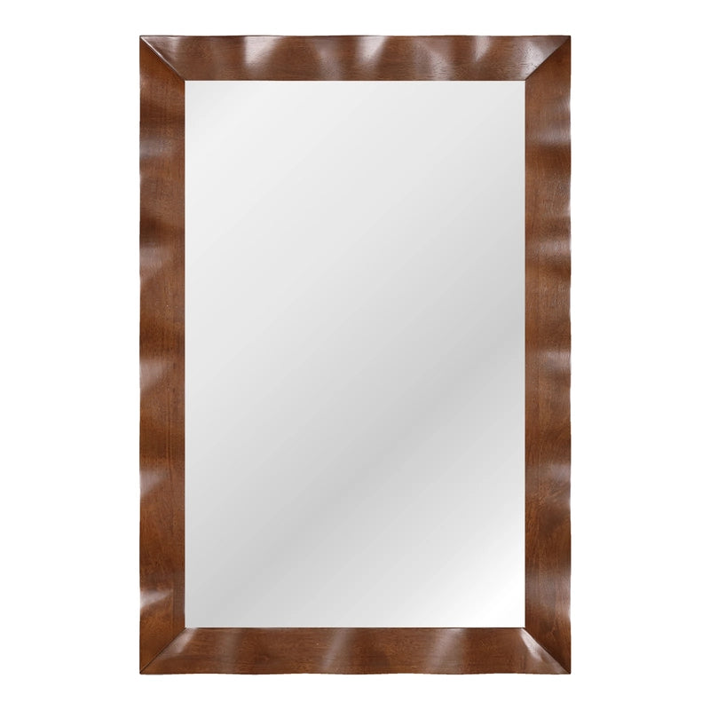 Farmhouse Wall Mirror Rubber Wood Rustic Style Wall Mirror-Brown