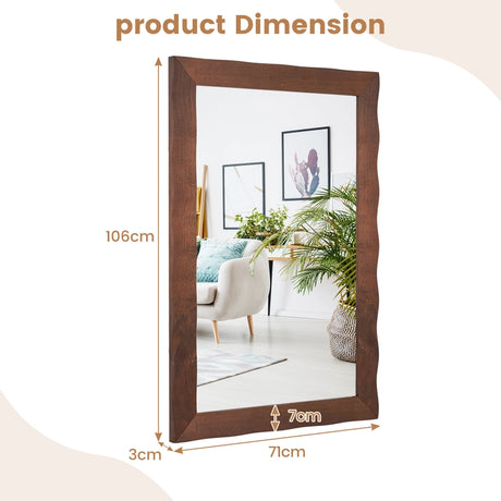 Farmhouse Wall Mirror Rubber Wood Rustic Style Wall Mirror-Brown