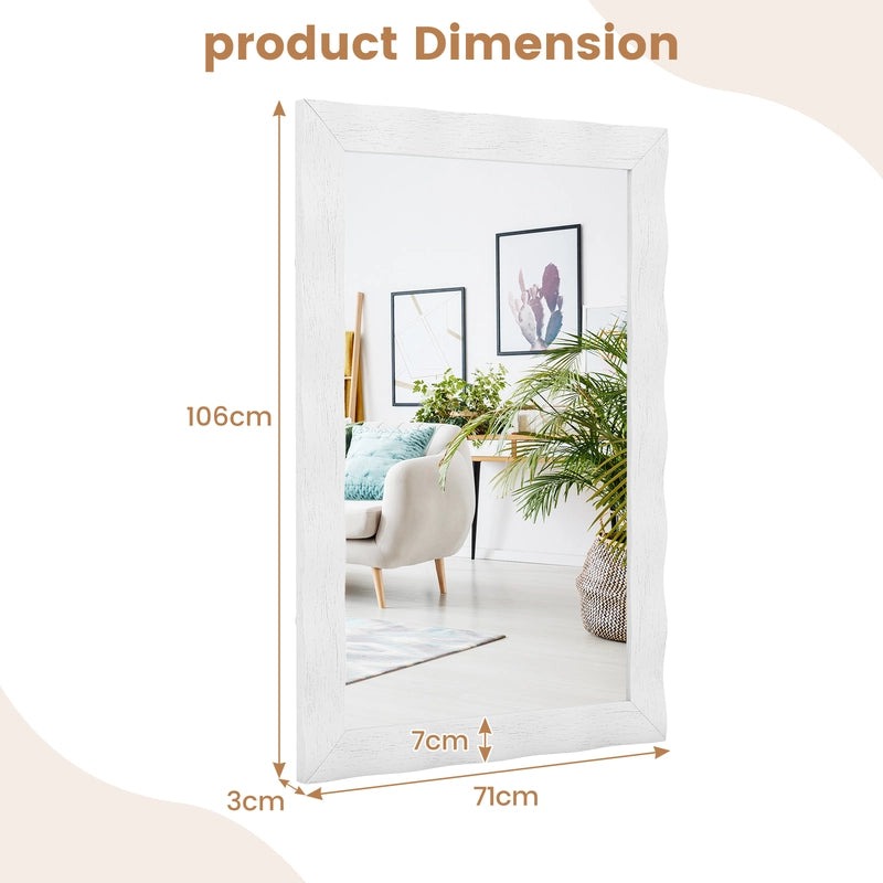 Farmhouse Wall Mirror Rubber Wood Rustic Style Wall Mirror-White