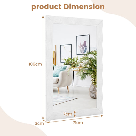 Farmhouse Wall Mirror Rubber Wood Rustic Style Wall Mirror-White