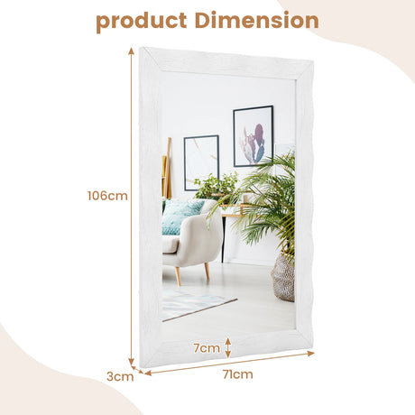 Farmhouse Wall Mirror Rubber Wood Rustic Style Wall Mirror-White