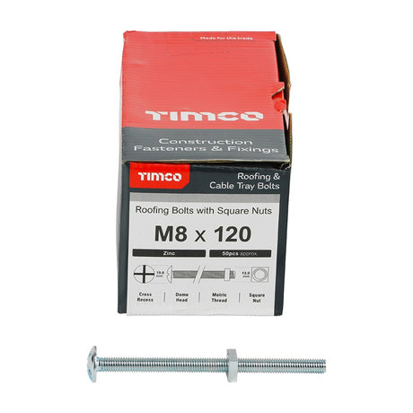 50 x TIMCO Roofing Bolts & Square Nuts Silver - M8 x 120