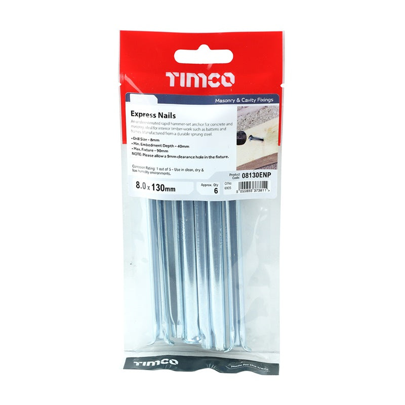 6 x TIMCO Express Nails Silver - 8.0 x 130