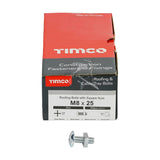 100 x TIMCO Roofing Bolts & Square Nuts Silver - M8 x 25