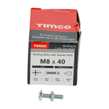 100 x TIMCO Roofing Bolts & Square Nuts Silver - M8 x 40