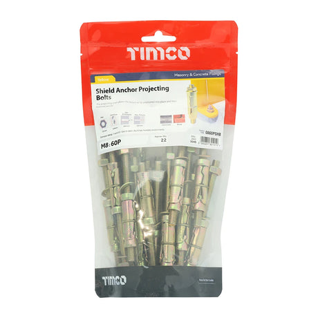 22 x TIMCO Shield Anchors Projecting Bolt Gold - M8:60P (M8 x 120)
