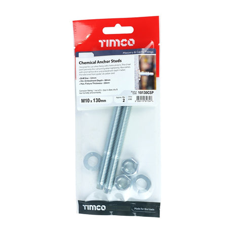 Pair of - TIMCO Chemical Anchor Studs Silver - M10 x 130