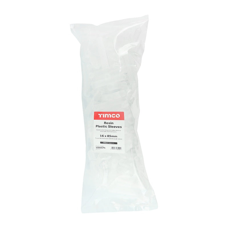 100 x TIMCO Chemical Anchor Resin Plastic Sleeves - 16 x 85