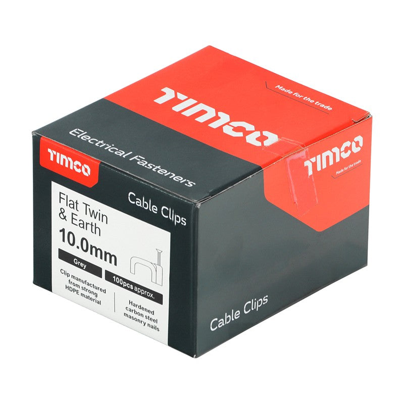 100 x TIMCO Flat & Twin Cable Clips Grey - To fit 10.0mm