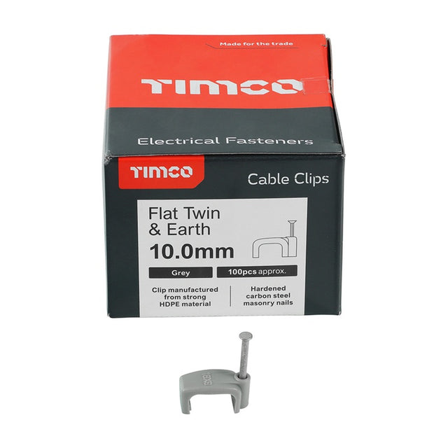 100 x TIMCO Flat & Twin Cable Clips Grey - To fit 10.0mm