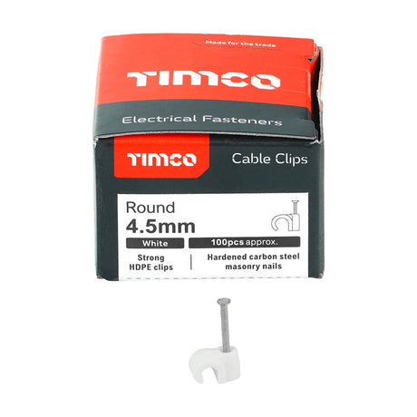 100 x TIMCO Round Cable Clips White - To fit 4.5mm