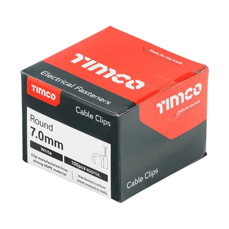 100 x TIMCO Round Cable Clips White - To fit 7.0mm