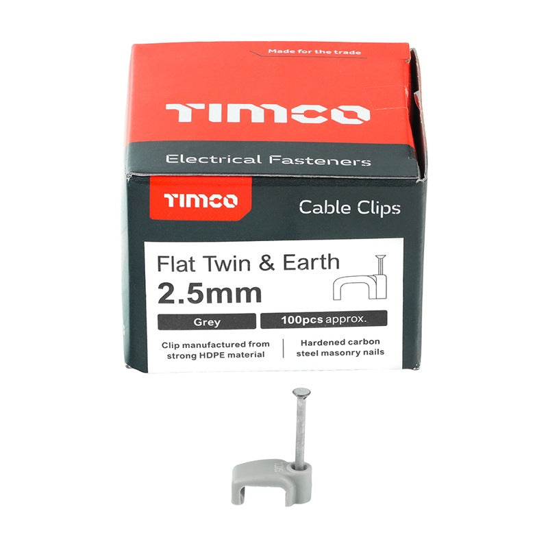 100 x TIMCO Flat & Twin Cable Clips Grey - To fit 2.5mm