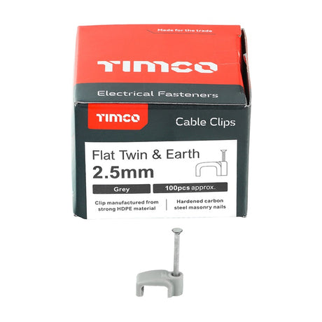 100 x TIMCO Flat & Twin Cable Clips Grey - To fit 2.5mm