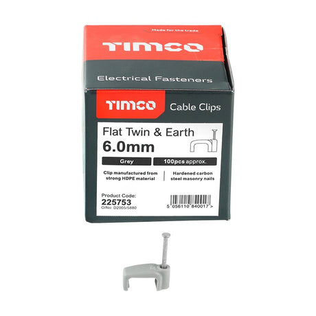 100 x TIMCO Flat & Twin Cable Clips Grey - To fit 6.0mm