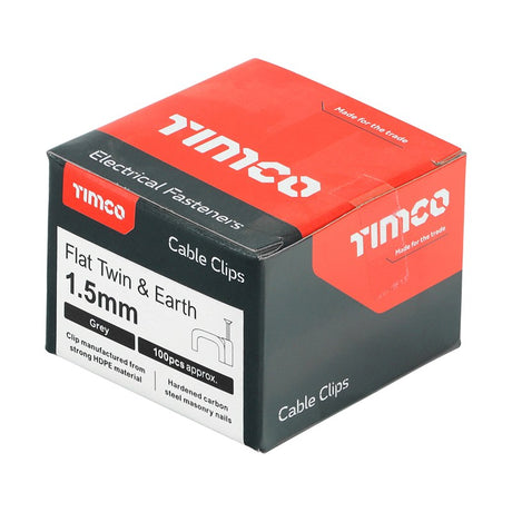 100 x TIMCO Flat & Twin Cable Clips Grey - To fit 1.5mm