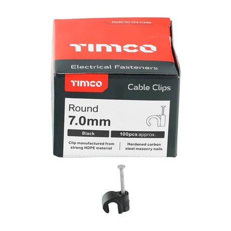 100 x TIMCO Round Cable Clips Black - To fit 7.0mm