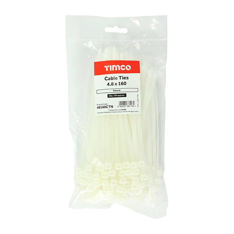 100 x TIMCO Cable Ties Natural - 4.8 x 160