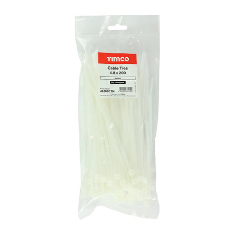 100 x TIMCO Cable Ties Natural - 4.8 x 200