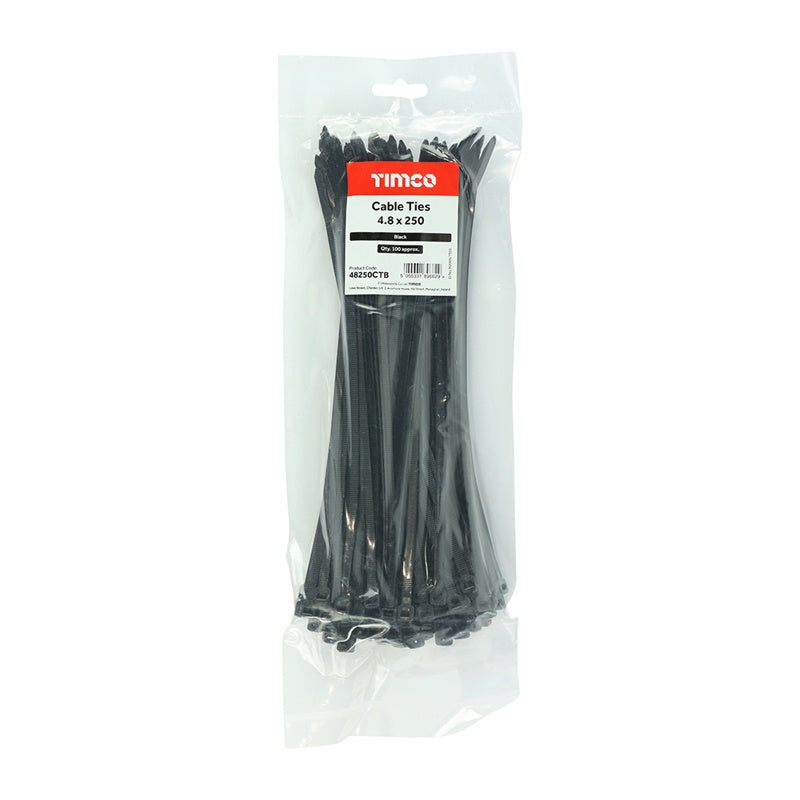 100 x TIMCO Cable Ties Black - 4.8 x 250