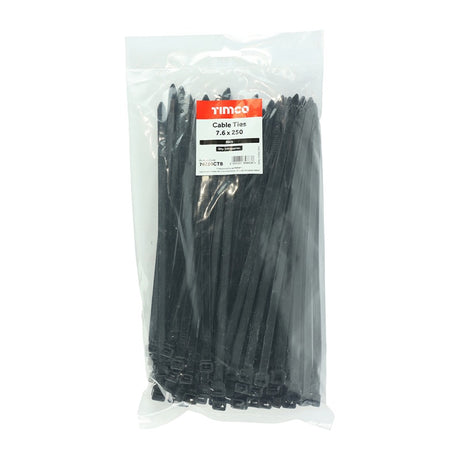 100 x TIMCO Cable Ties Black - 7.6 x 250