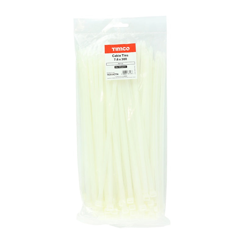 100 x TIMCO Cable Ties Natural - 7.6 x 300