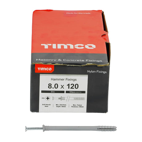 100 x TIMCO Nylon Hammer Fixings - 8.0 x 120