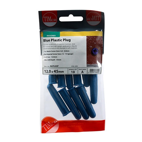 10 x TIMCO Blue Plastic Plugs - 48mm