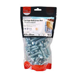 45 x TIMCO Carriage Bolts DIN603 & Hex Full Nut DIN934 Silver - M10 x 50