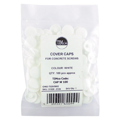 100 x TIMCO Concrete Screw Cover Caps Light White - WHITE