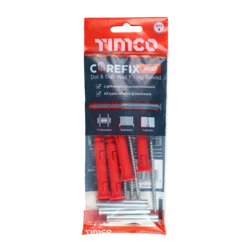 4 x TIMCO Corefix 100 Dot & Dab Wall Fixing - 5.0 x 100