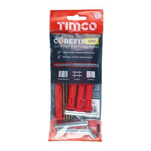 4 x TIMCO Corefix 120 Dot & Dab Wall Fixing - 5.0 x 120