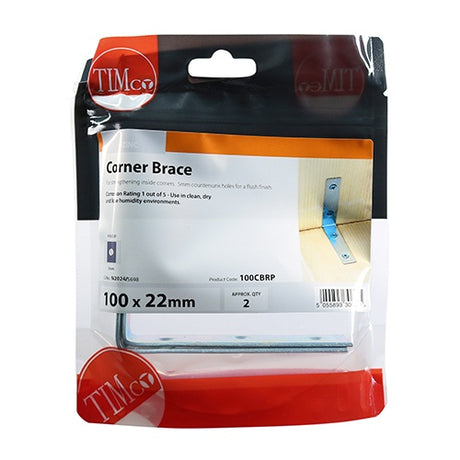 Pair of - TIMCO Corner Braces Silver - 100 x 100 x 22