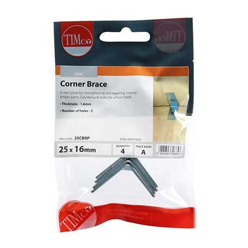 4 x TIMCO Corner Braces Silver - 25 x 25 x 16